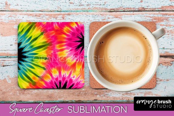 Tie Dye Square Coaster Sublimation - Neon Coaster Design Online now