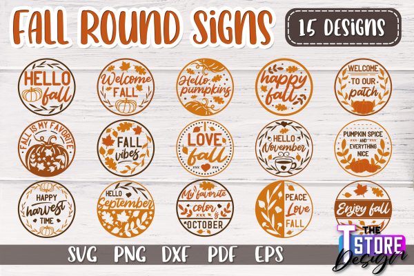 Fall Round Sign Bundle | Autumn Vibe Design | Signs Inscription Design | SVG File Online