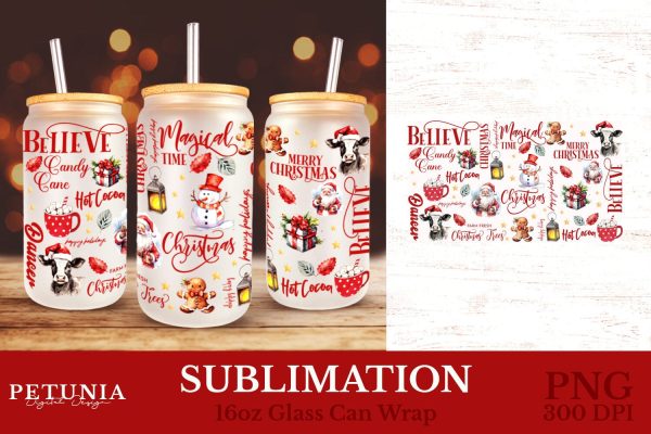 Christmas Glass Can Wrap | 16oz glass Can Wraps Online
