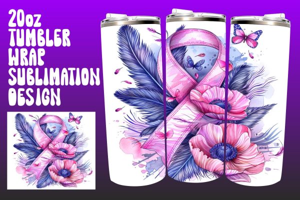20oz Tumbler Wrap with Pink Ribbon For Sale