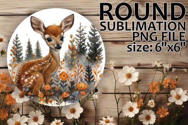 Round Keychain Sublimation with Floral Deer Fashion