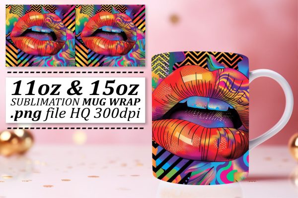 Artistic Lips Mug Wrap Design Supply