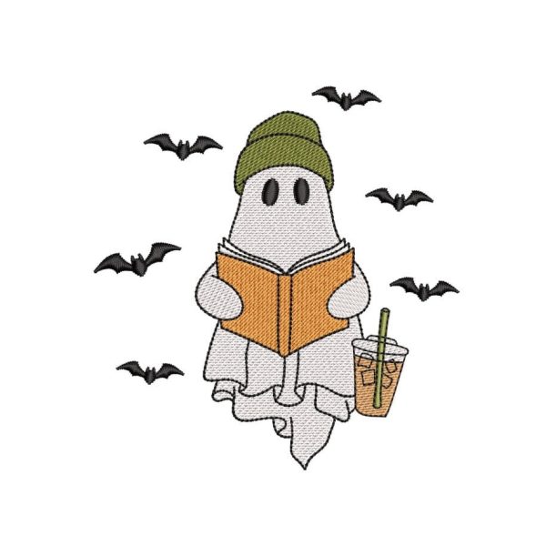 Ghost Reading Book Embroidery Design, Halloween Machine Embroidery Design, 4 sizes, Instant Download Online Sale