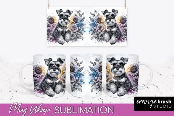 Miniature Schnauzer Mug Wrap - Dog Mom Floral Coffee Mug PNG Sublimation Discount