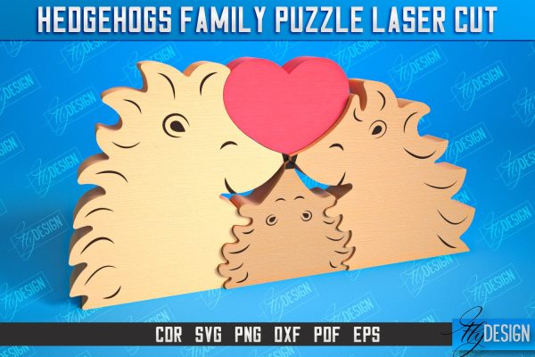 Hedgehogs Family Puzzle | Hedgehogs Puzzle Template | Eco-Friendly Gift | Home Décor | CNC File Online