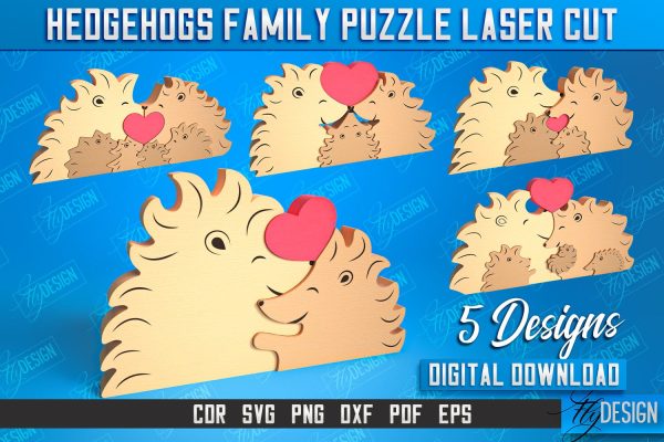 Hedgehogs Family Puzzle Bundle | Hedgehogs Puzzle Template | Eco-Friendly Gift | Home Décor | CNC File Online