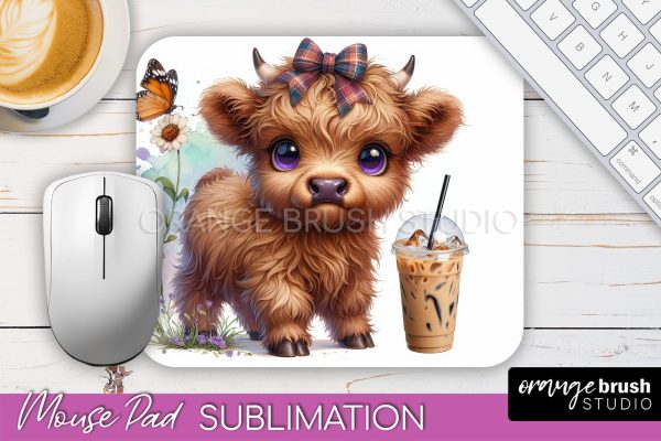 Highland Cow Mouse Pad Design - Coffee Sublimation Mousepad For Cheap