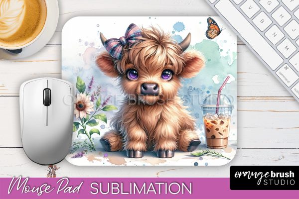 Highland Cow Mouse Pad Design - Coffee Sublimation Mousepad For Cheap