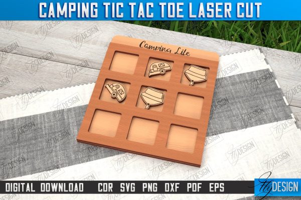 Camping Tic Tac Toe | Wooden Game Design | Adventure Vibes | CNC File For Sale