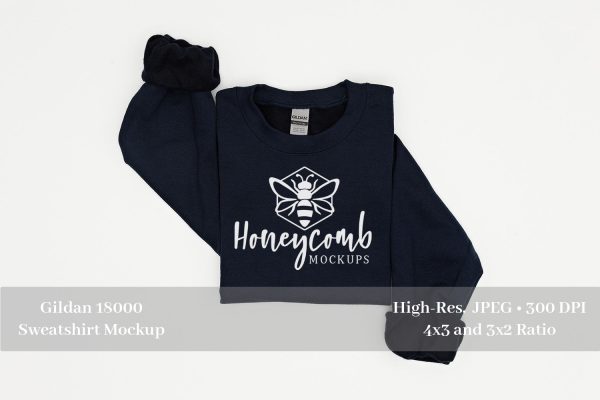 Folded Sweatshirt Mockup, Navy Gildan 18000 Mockup, Navy Sweatshirt Mockup Online Sale