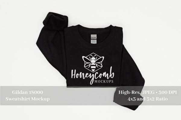Folded Sweatshirt Mockup, Black Gildan 18000 Mockup, Black Sweatshirt Mockup Online Sale
