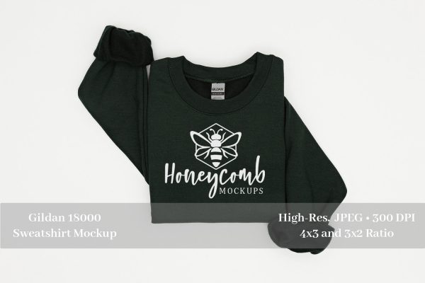 Folded Sweatshirt Mockup, Forest Green Gildan 18000 Mockup, Forest Green Sweatshirt Mockup on Sale