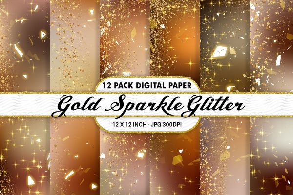 Digital Paper gold sparkle glitter and gradient brown color background Fashion