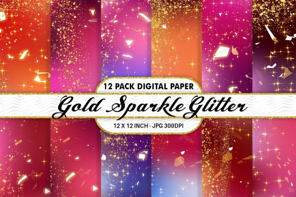 Digital Paper gold sparkle glitter and gradient pink color background Sale